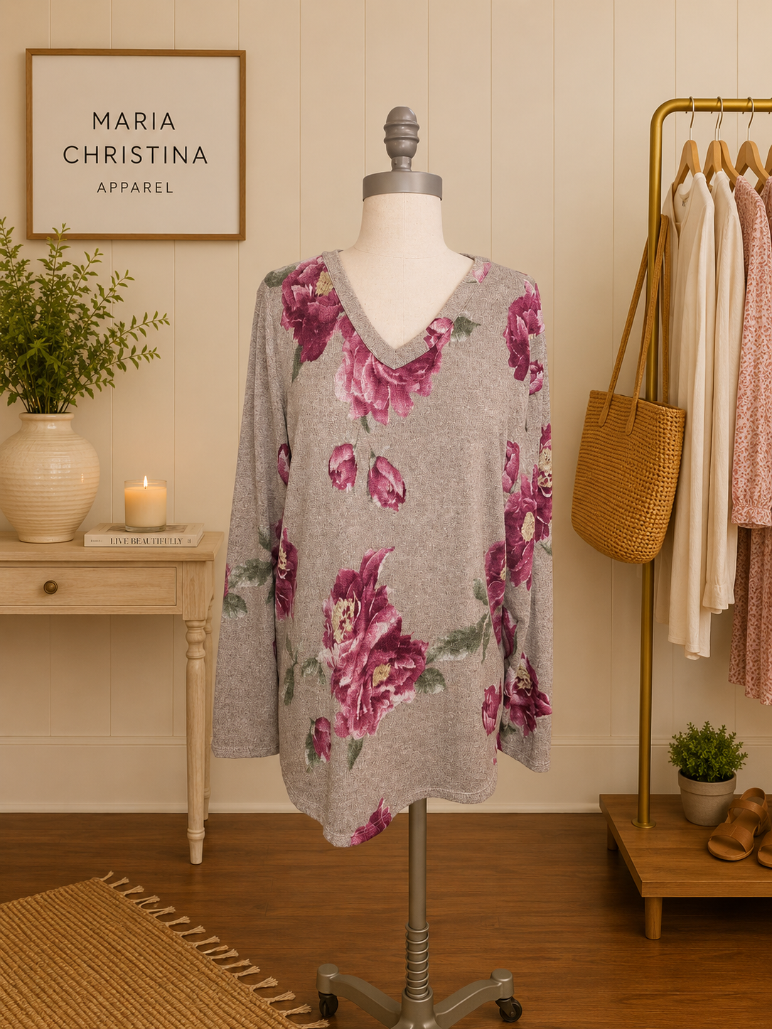 Fall in Bloom Tan Floral Sweater