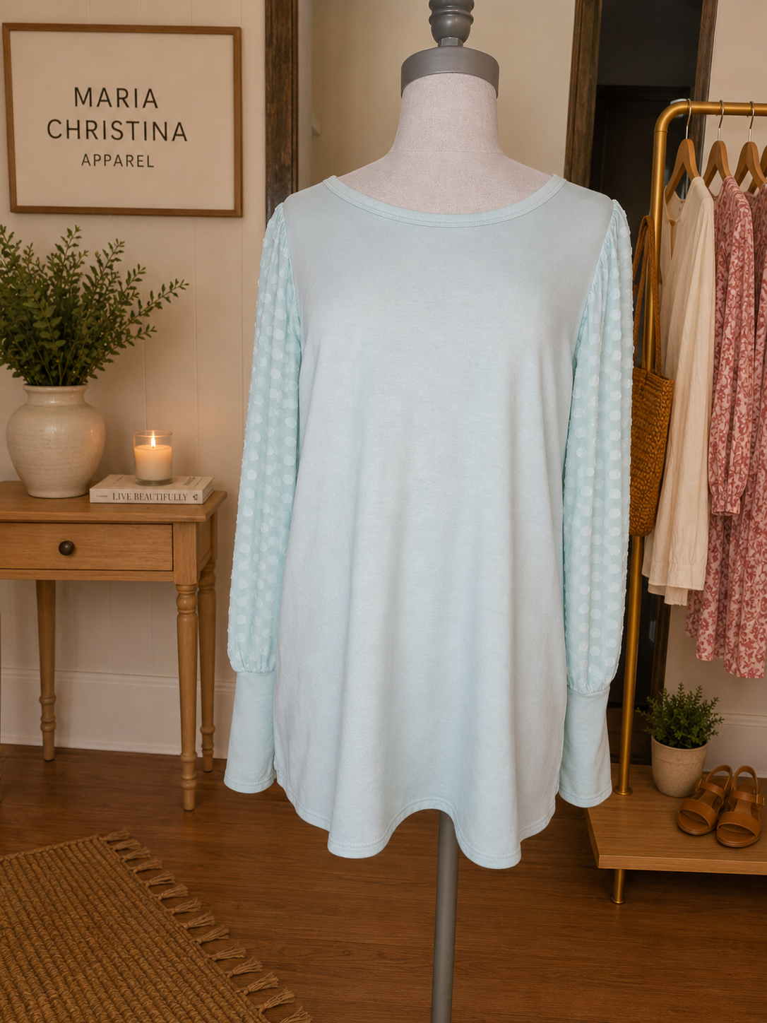 Mint Lace Charm Sleeve Top
