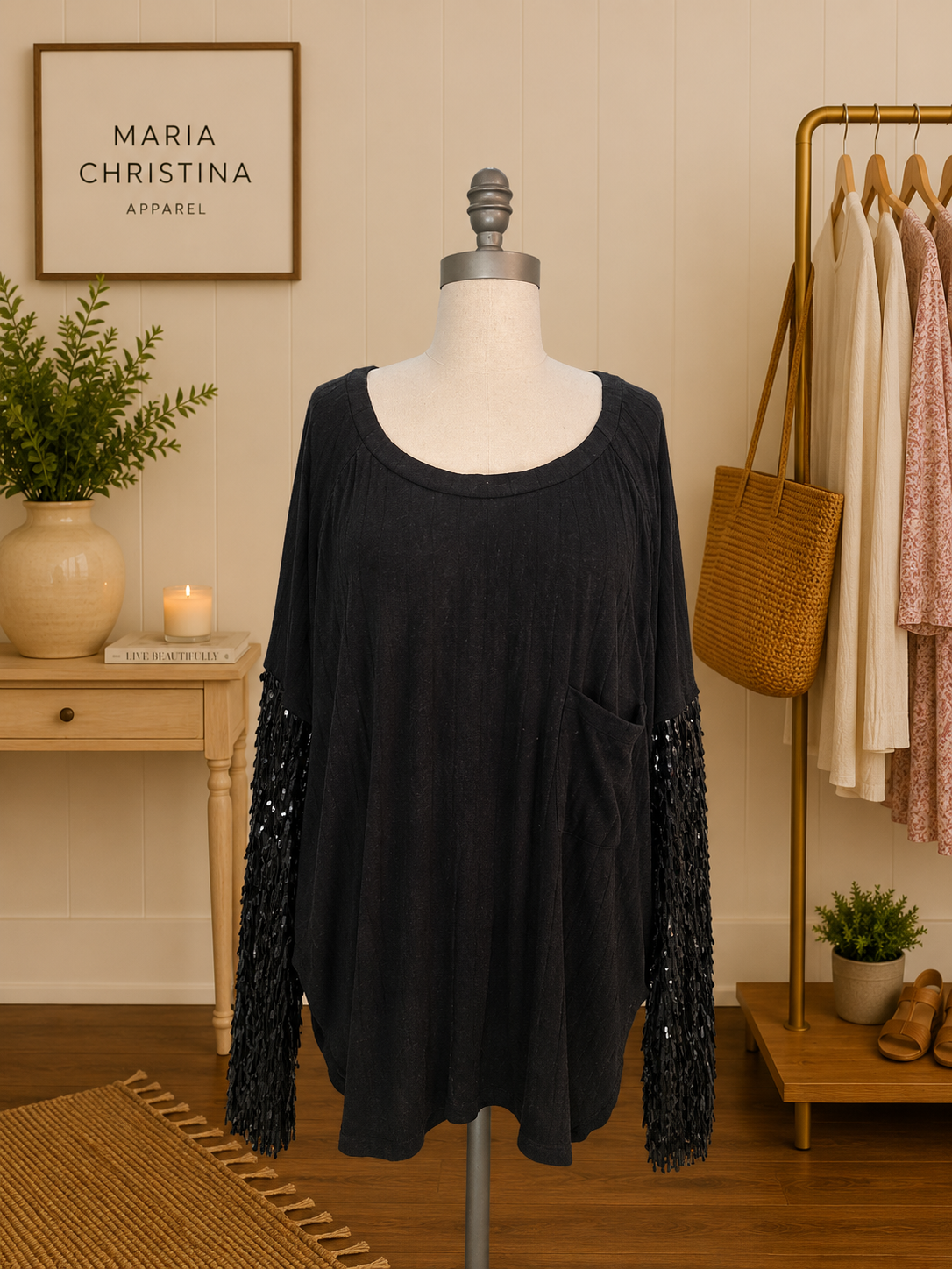 Sparkle Sleeves Black Sequin Top