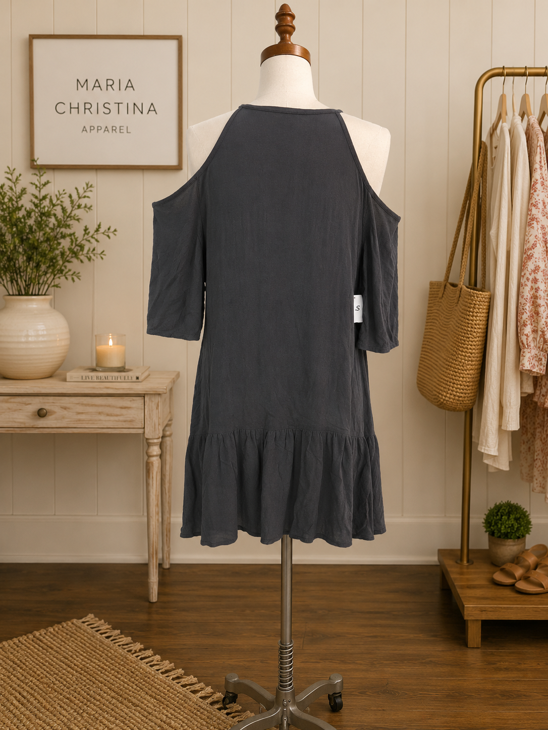 Charcoal Chic Open Shoulder Tunic