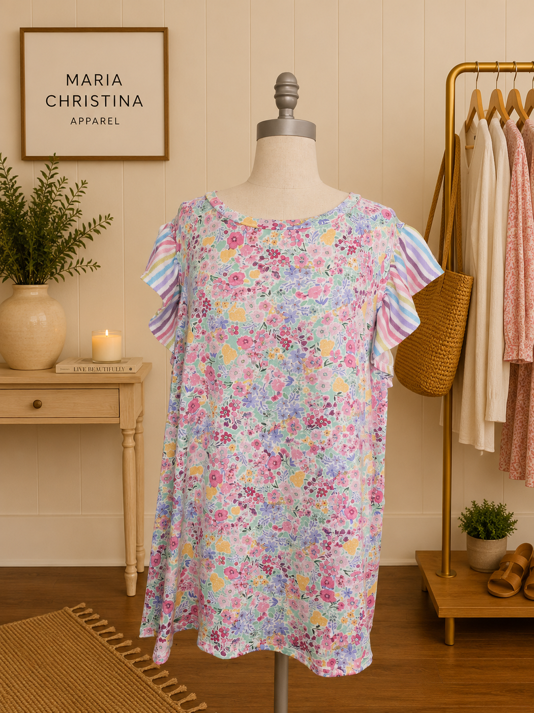 Petal Pastel Floral Flutter Sleeve Top