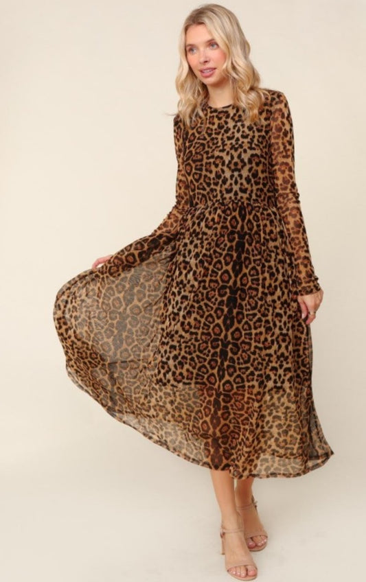 Leopard Fit-and-Flare Midi Dress