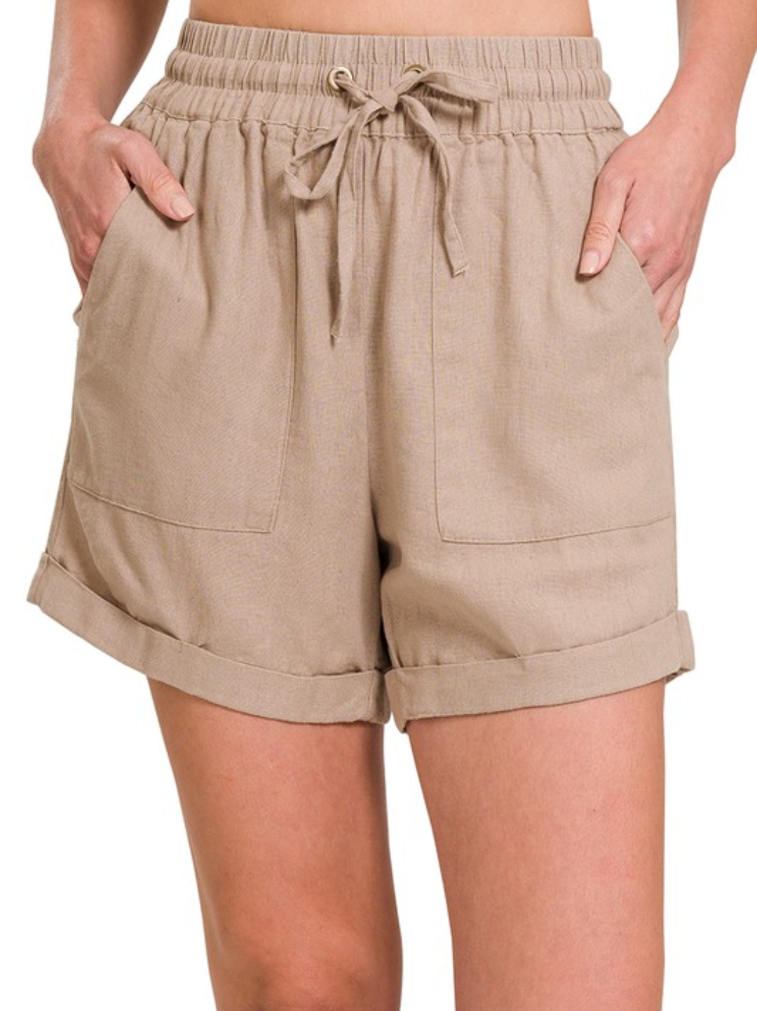 Linen Drawstring Waist Shorts with Pockets