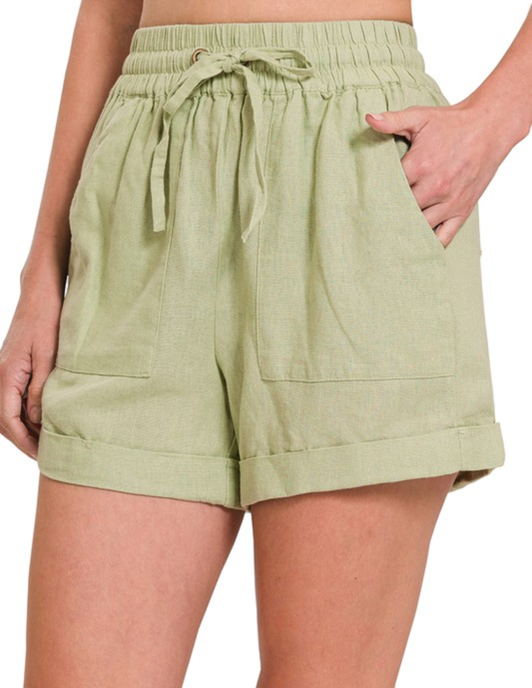 Linen Drawstring Waist Shorts with Pockets