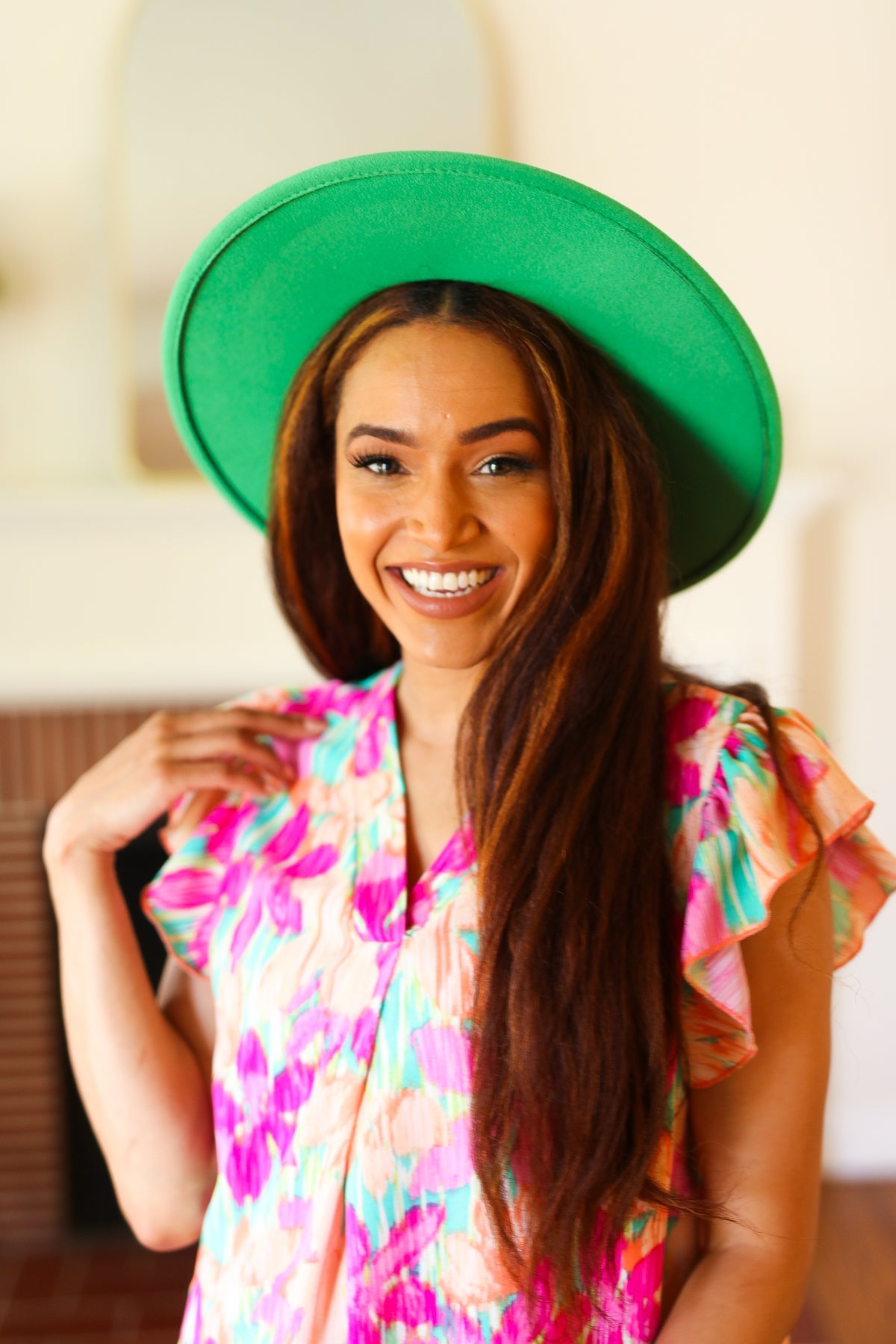 Green Felt Hard Rim Fedora Hat