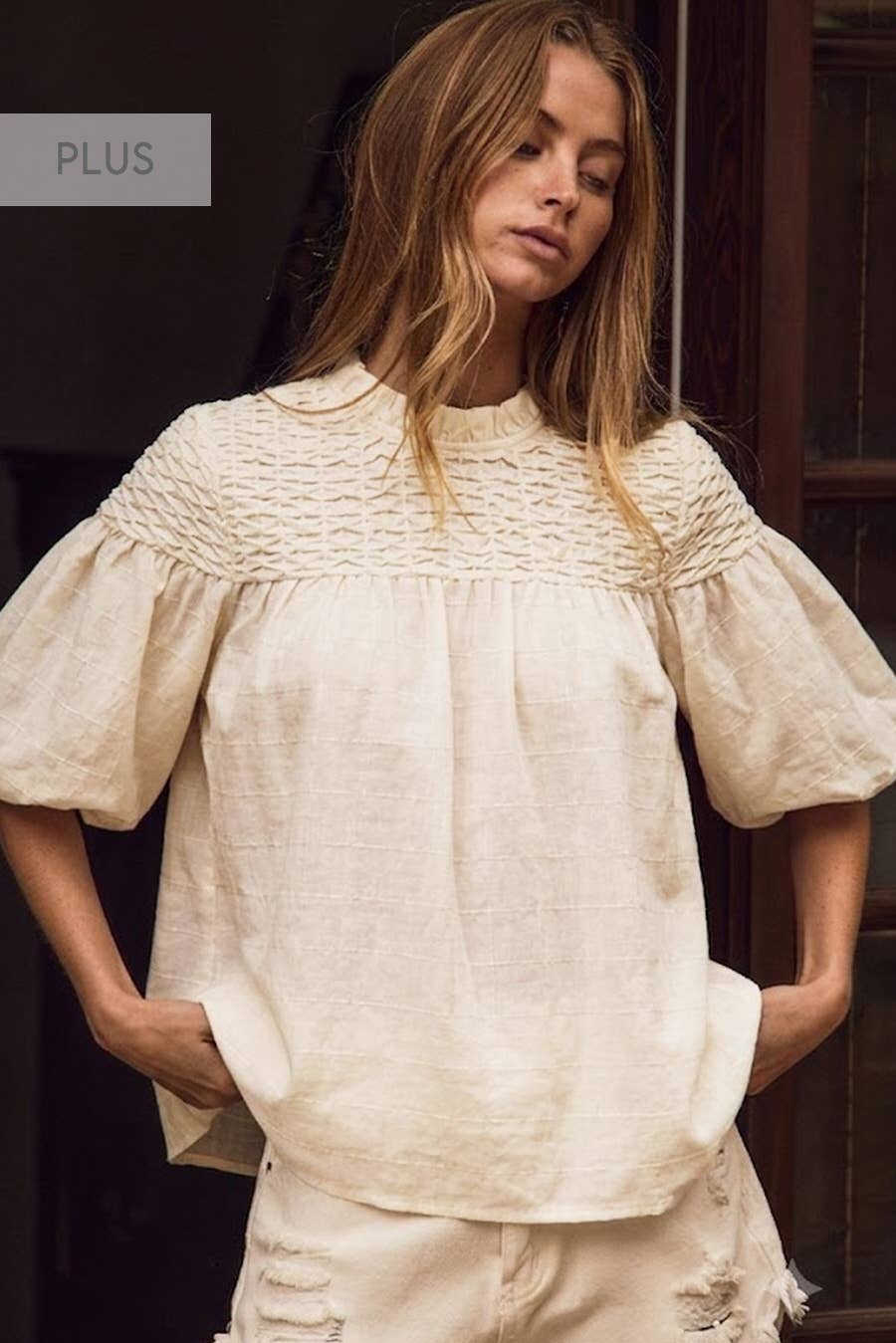 Plus Bubble Sleeve Blouse