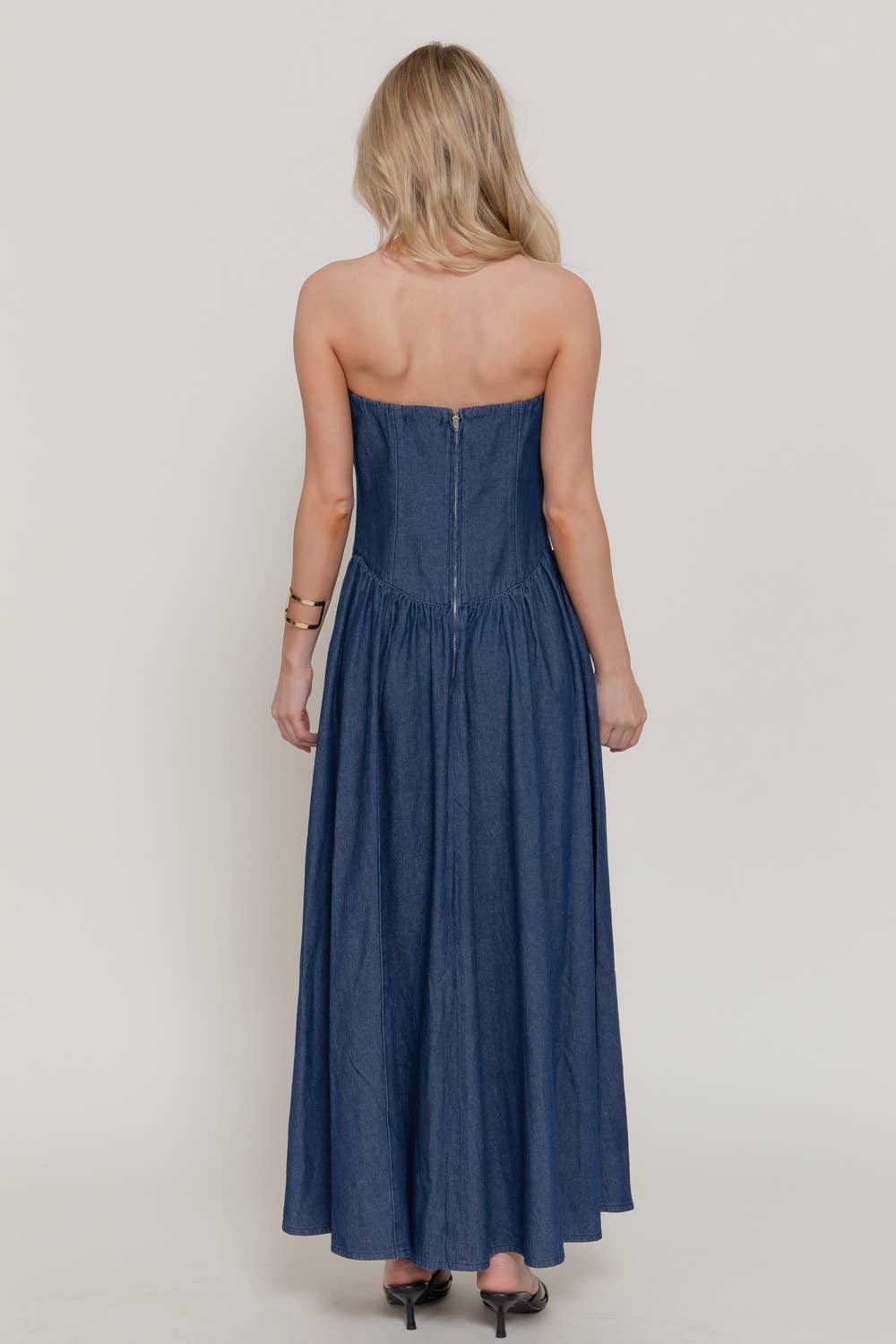 Effortless Elegance Strapless Denim Midi Dress