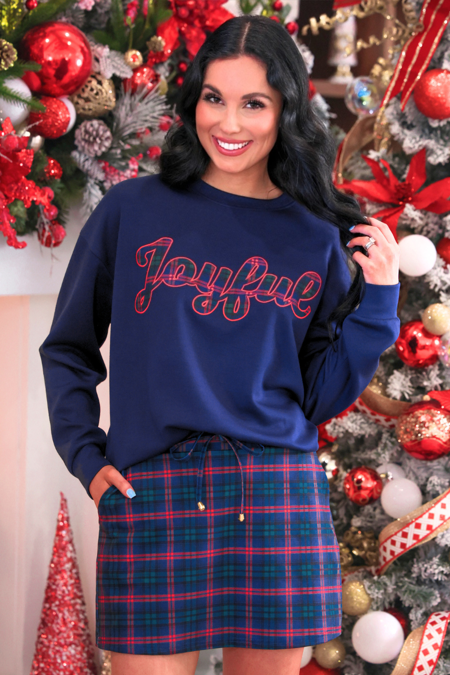 Silent Night Navy Plaid Skort