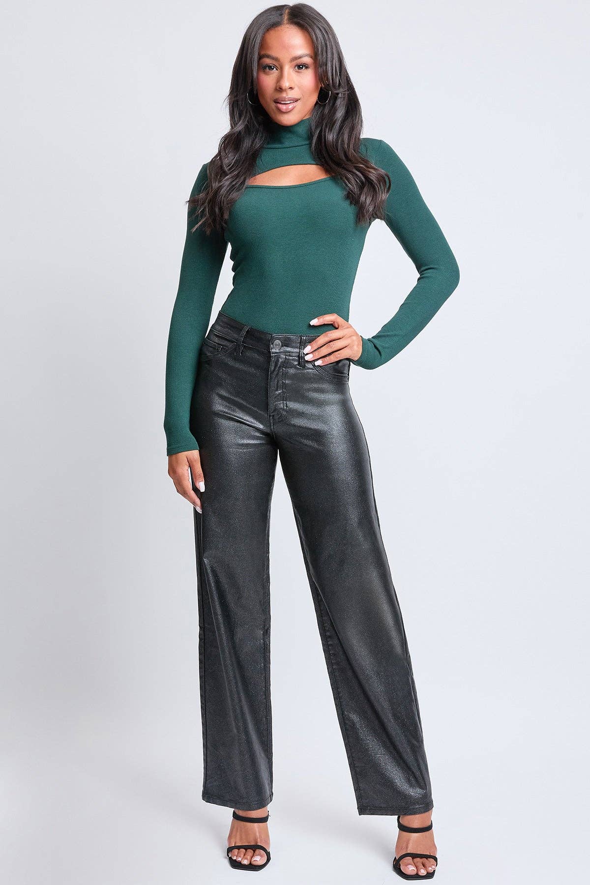 Midnight Shimmer High-Rise Metallic Straight Leg Pants