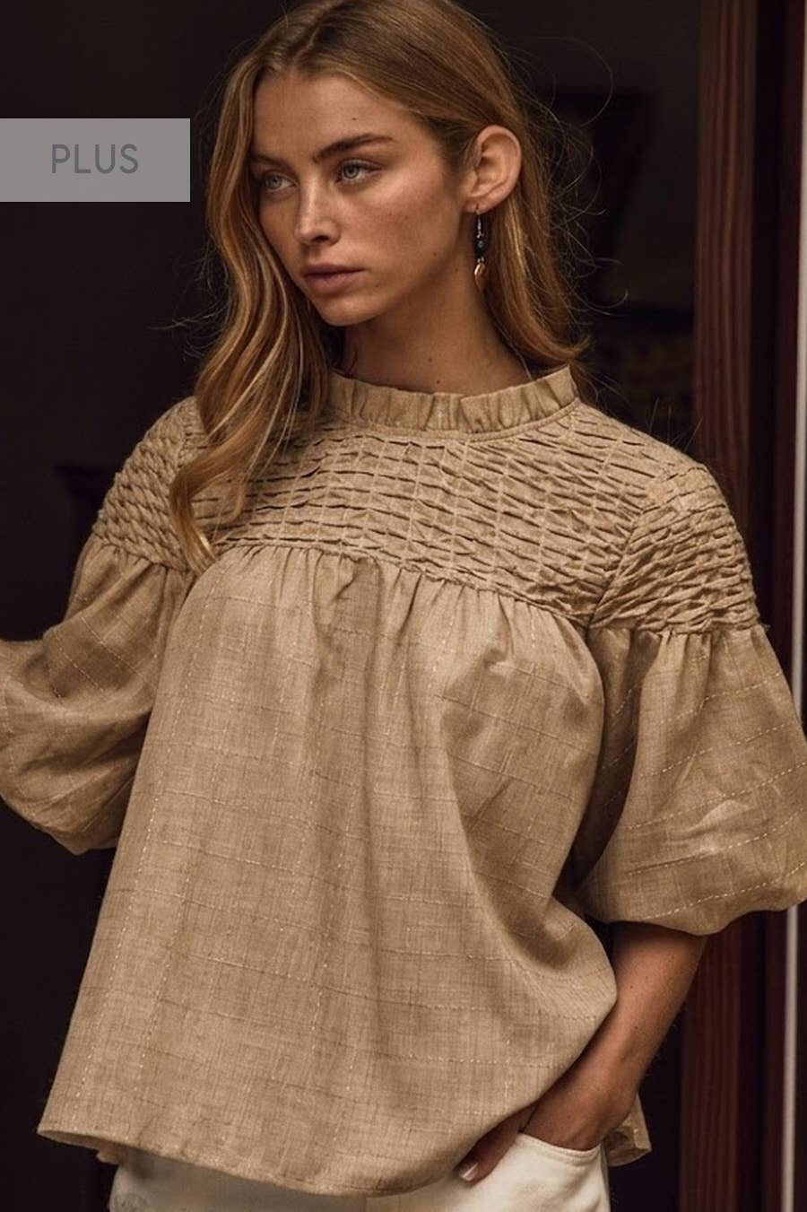 Plus Bubble Sleeve Blouse