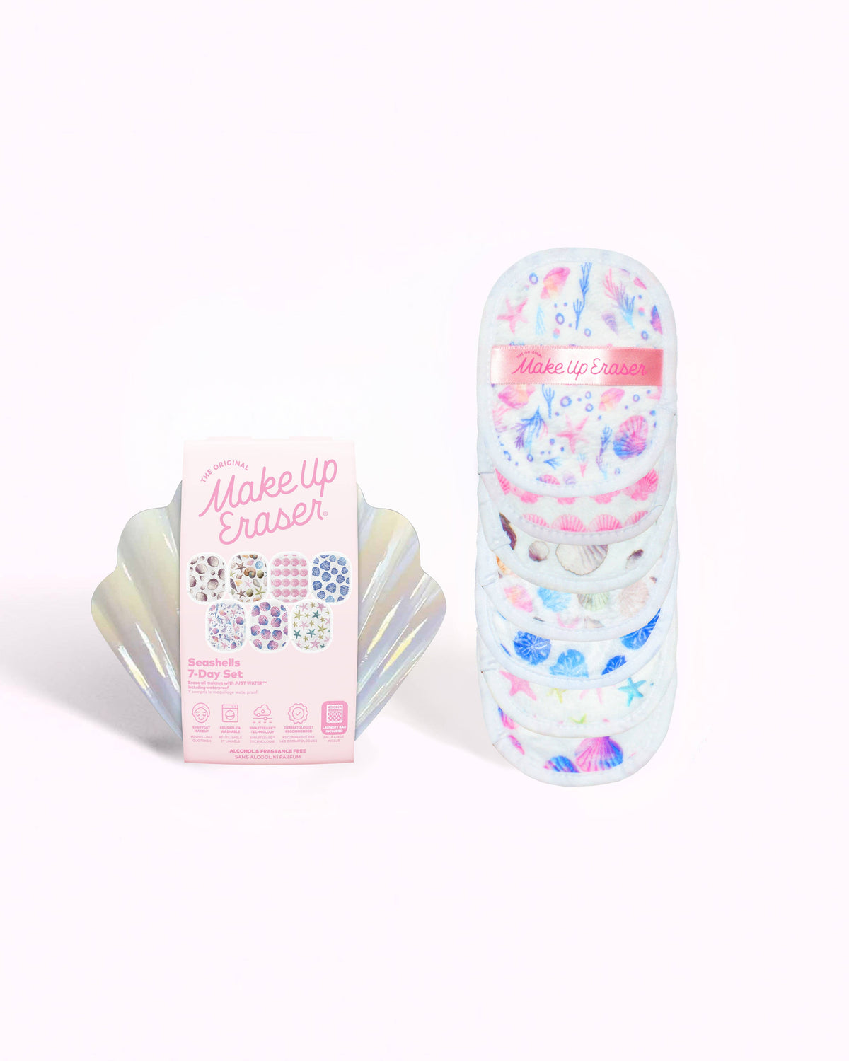 Mermaid Beach Glam Seashells 7-Day MakeUp Eraser Set & Case