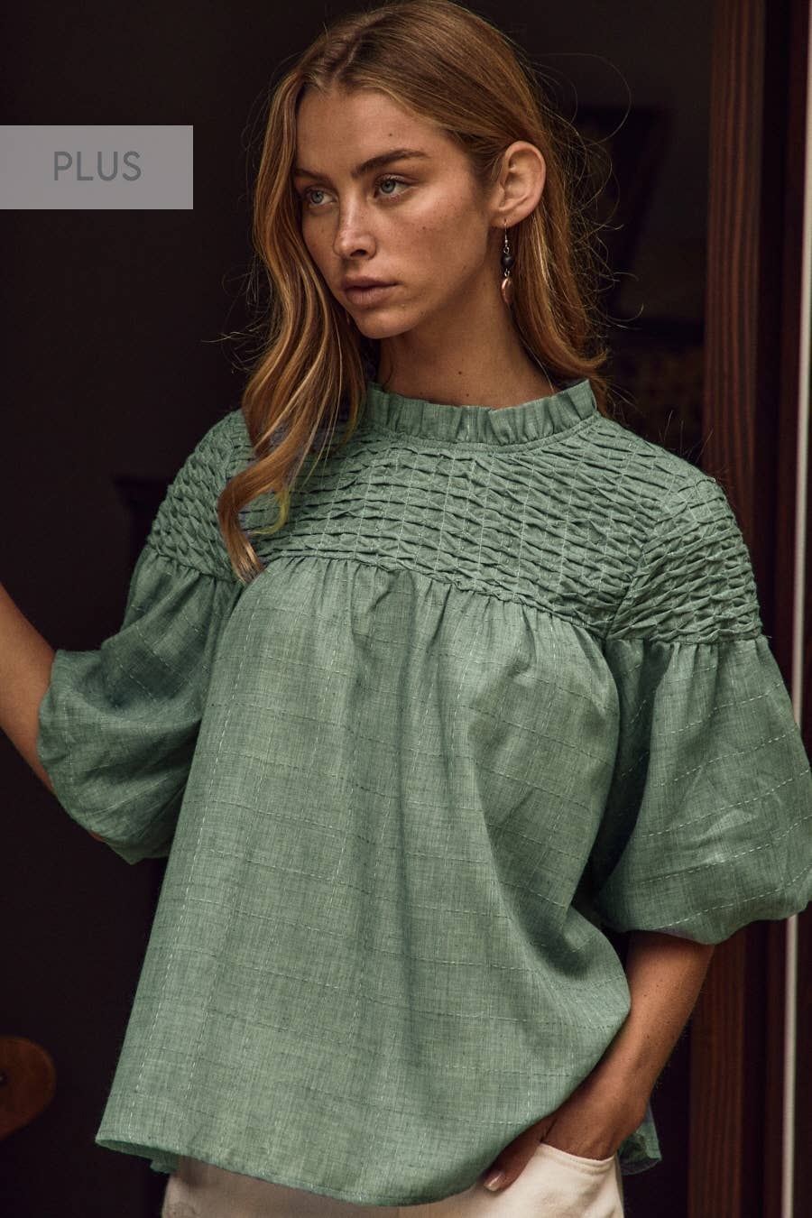Plus Bubble Sleeve Blouse