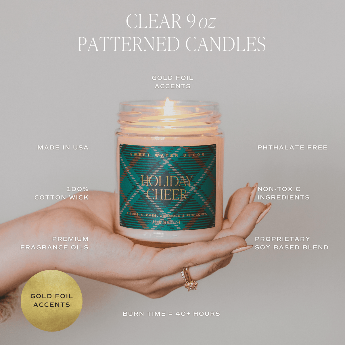 Merry Christmas 9 oz Soy Candle - Apple Cider, Cookies & Pine
