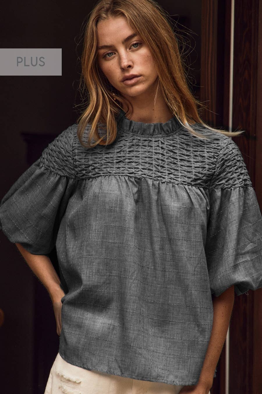 Plus Bubble Sleeve Blouse
