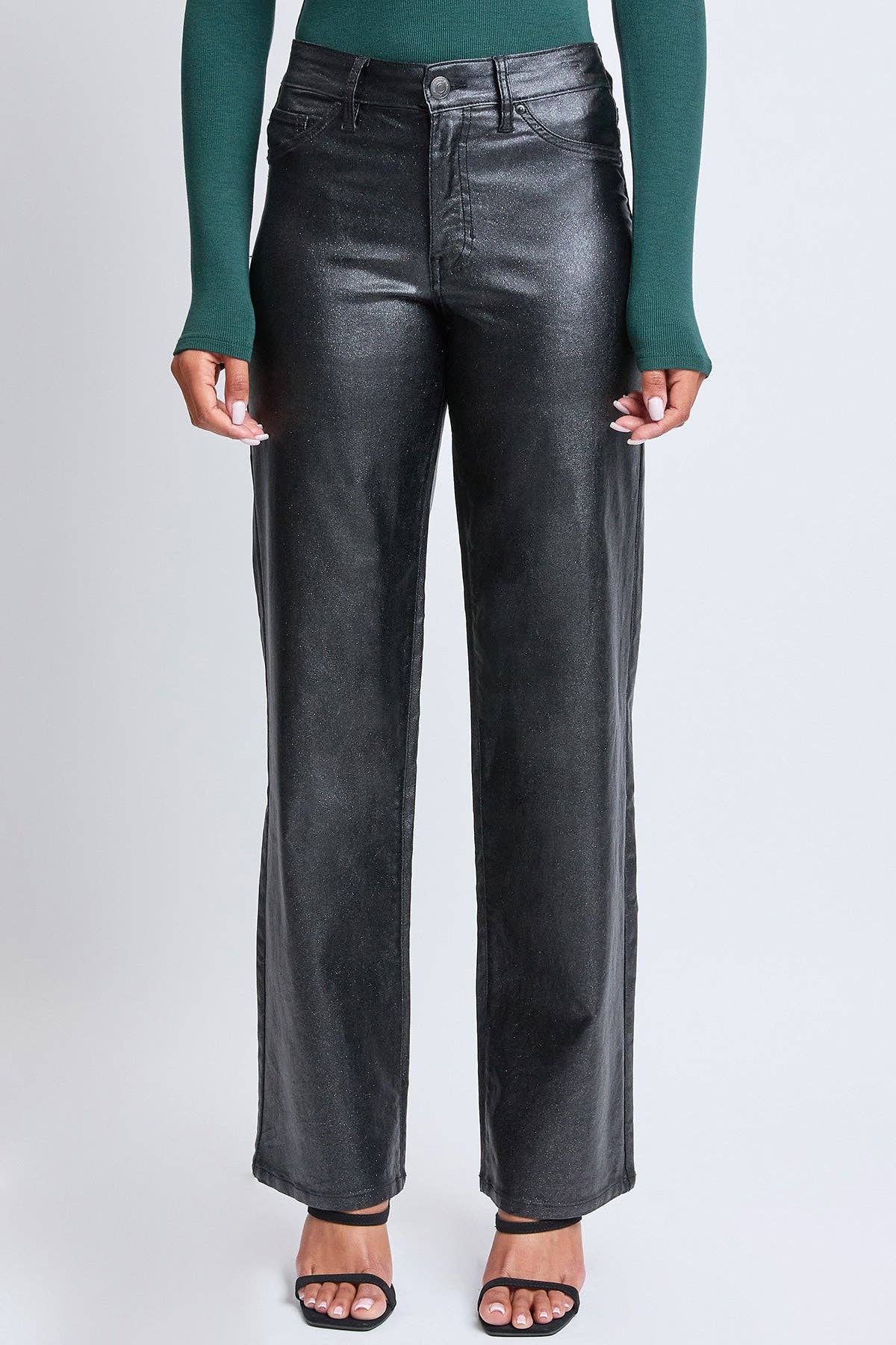 Midnight Shimmer High-Rise Metallic Straight Leg Pants