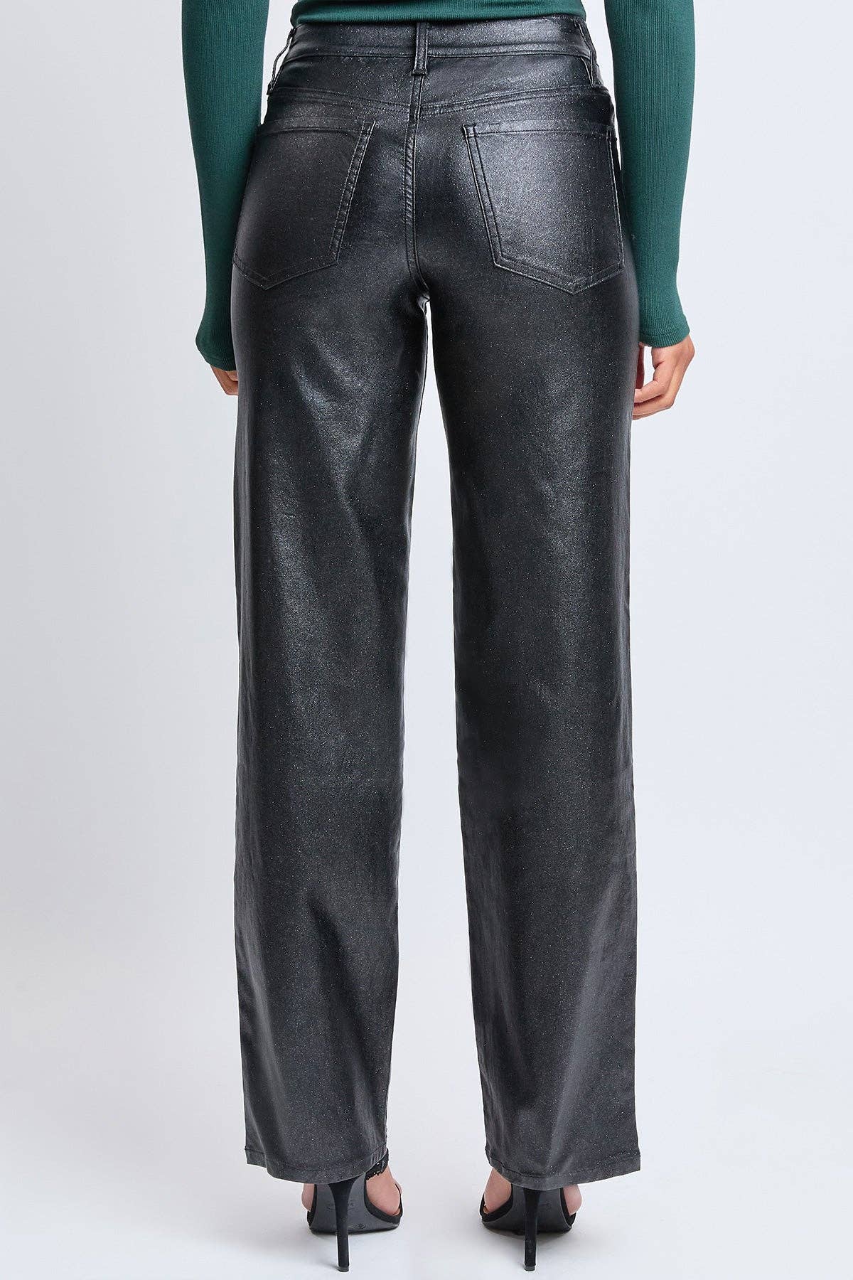 Midnight Shimmer High-Rise Metallic Straight Leg Pants