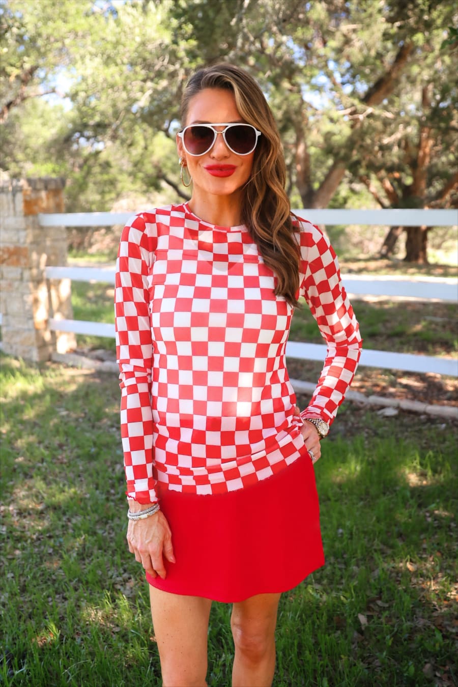 Alyssa Mesh Top- Red Checkered