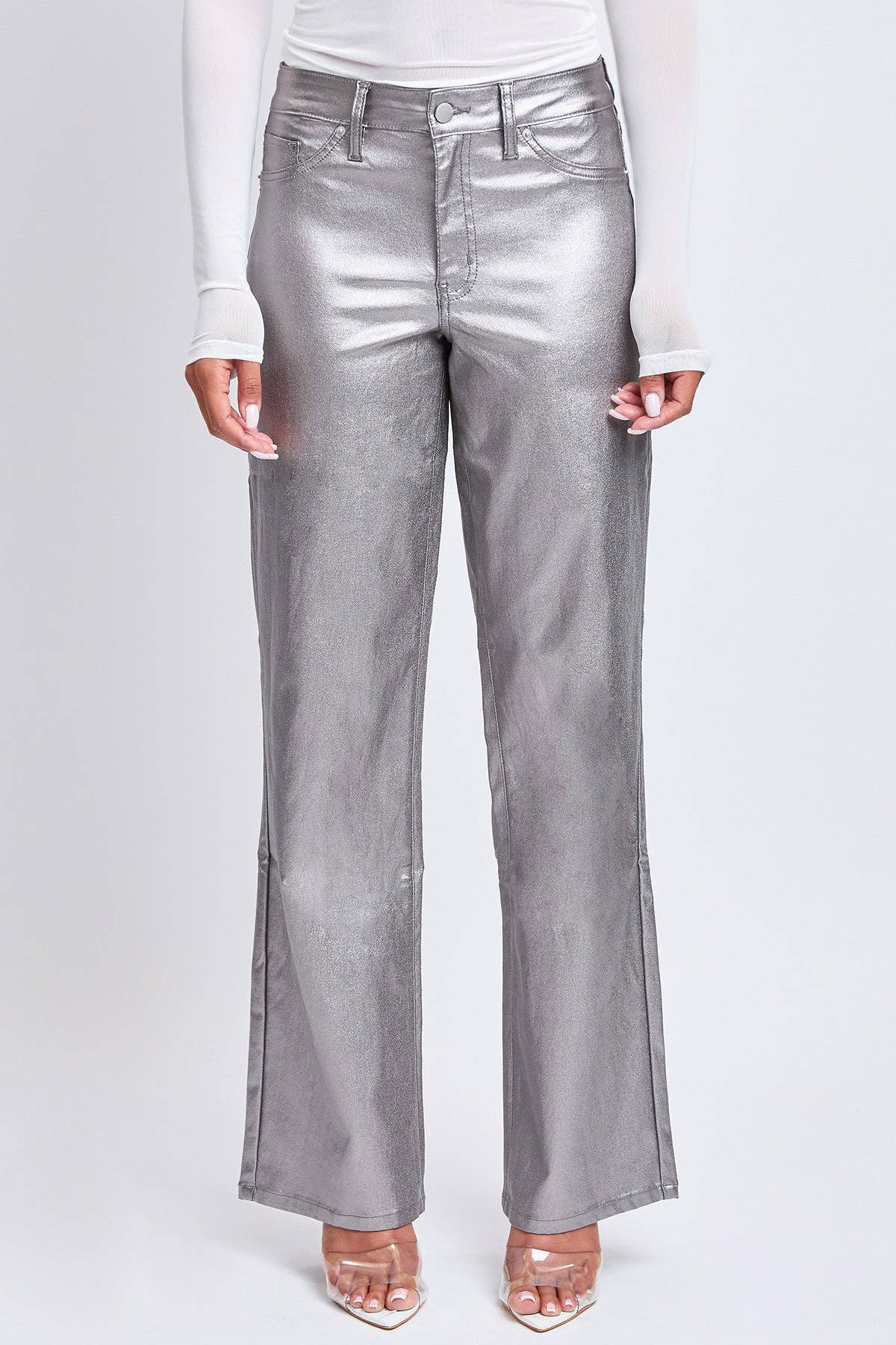 Midnight Shimmer High-Rise Metallic Straight Leg Pants