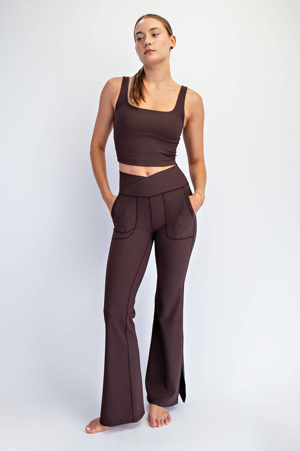 Flare Affair V-Waist Flared Leggings in Espresso