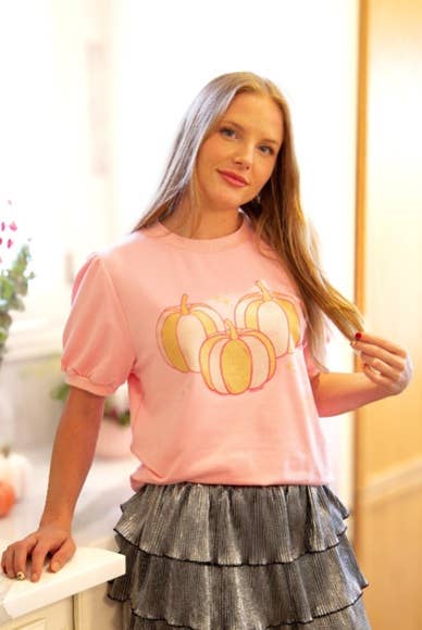 Glitter Gourd-geous Pink Puff Sleeve Top