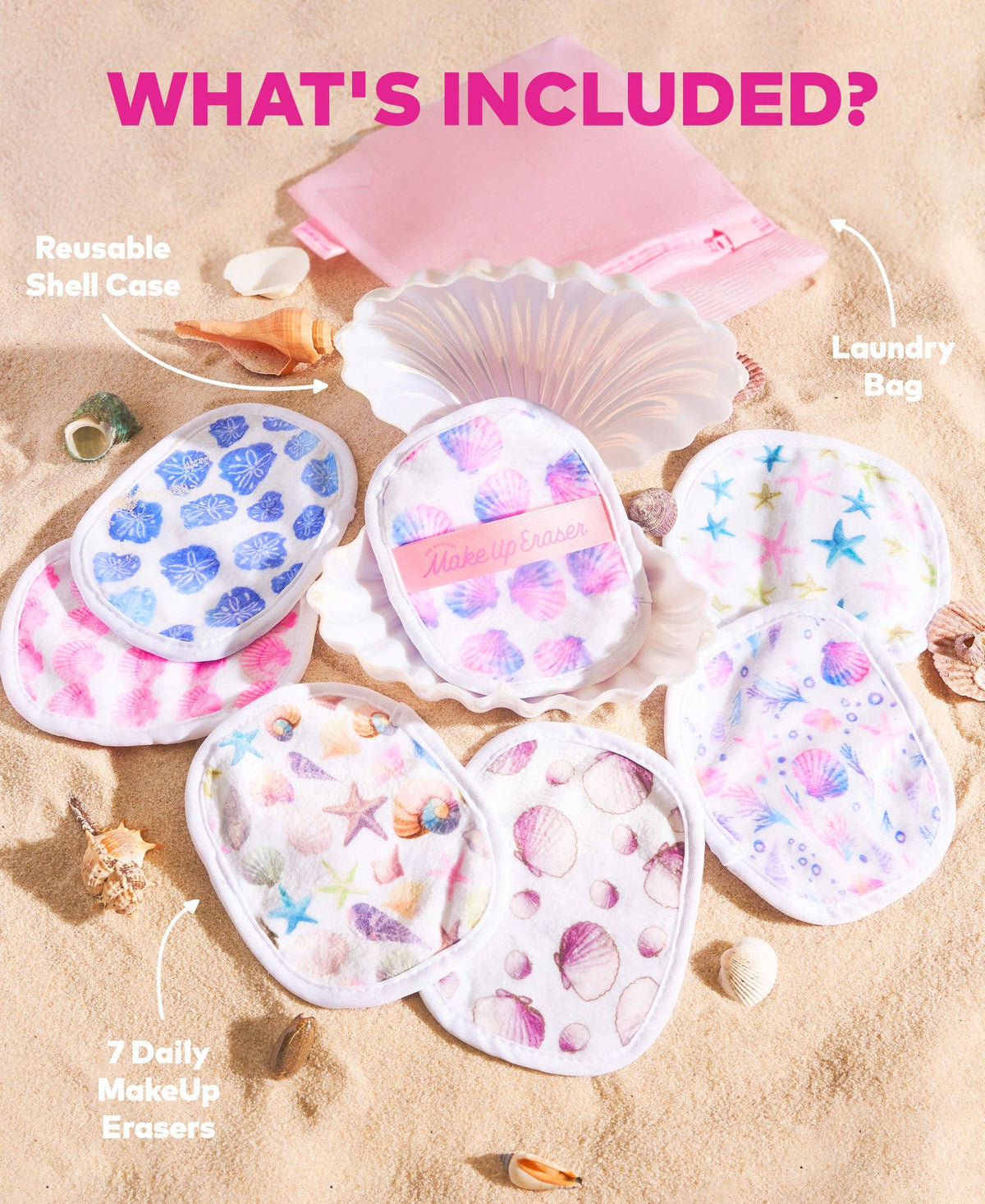 Mermaid Beach Glam Seashells 7-Day MakeUp Eraser Set & Case