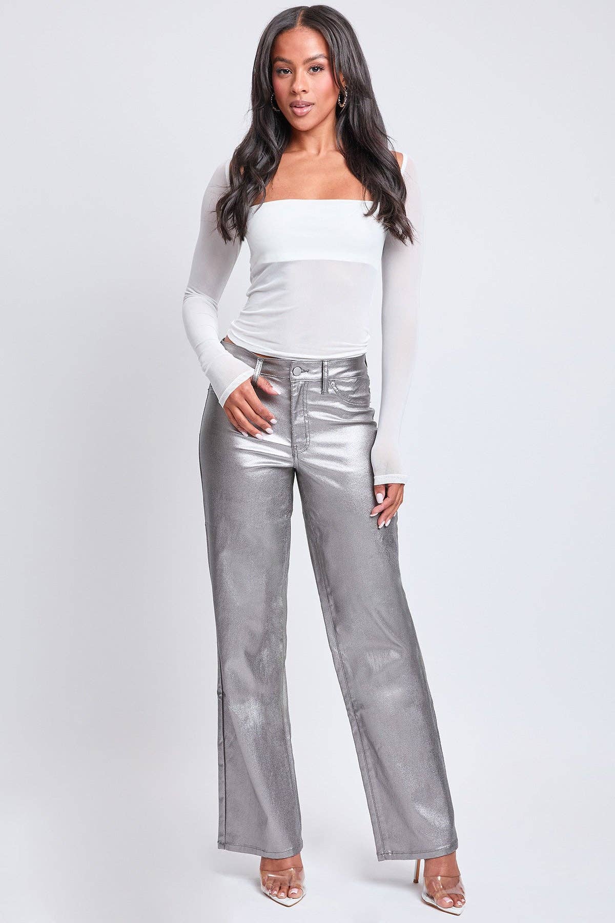 Midnight Shimmer High-Rise Metallic Straight Leg Pants