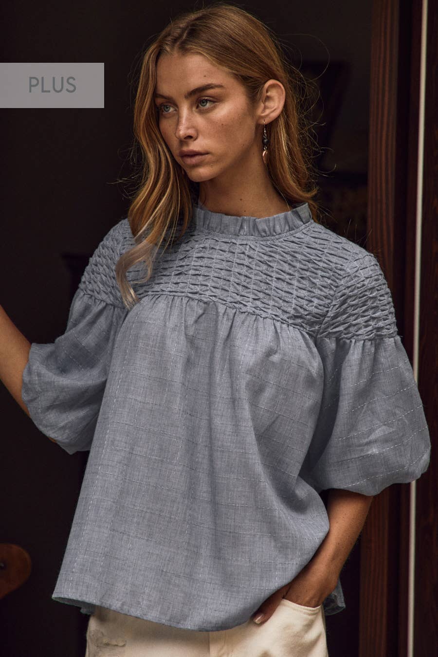 Plus Bubble Sleeve Blouse