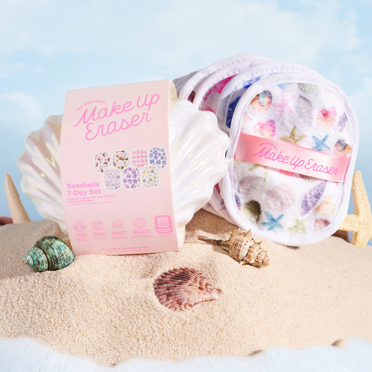 Mermaid Beach Glam Seashells 7-Day MakeUp Eraser Set & Case