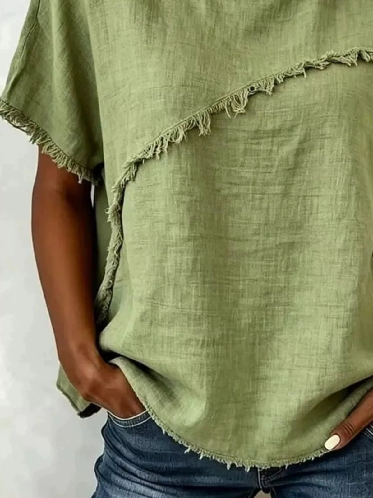 Full Size Frayed Hem Short Sleeve Top Plus Size