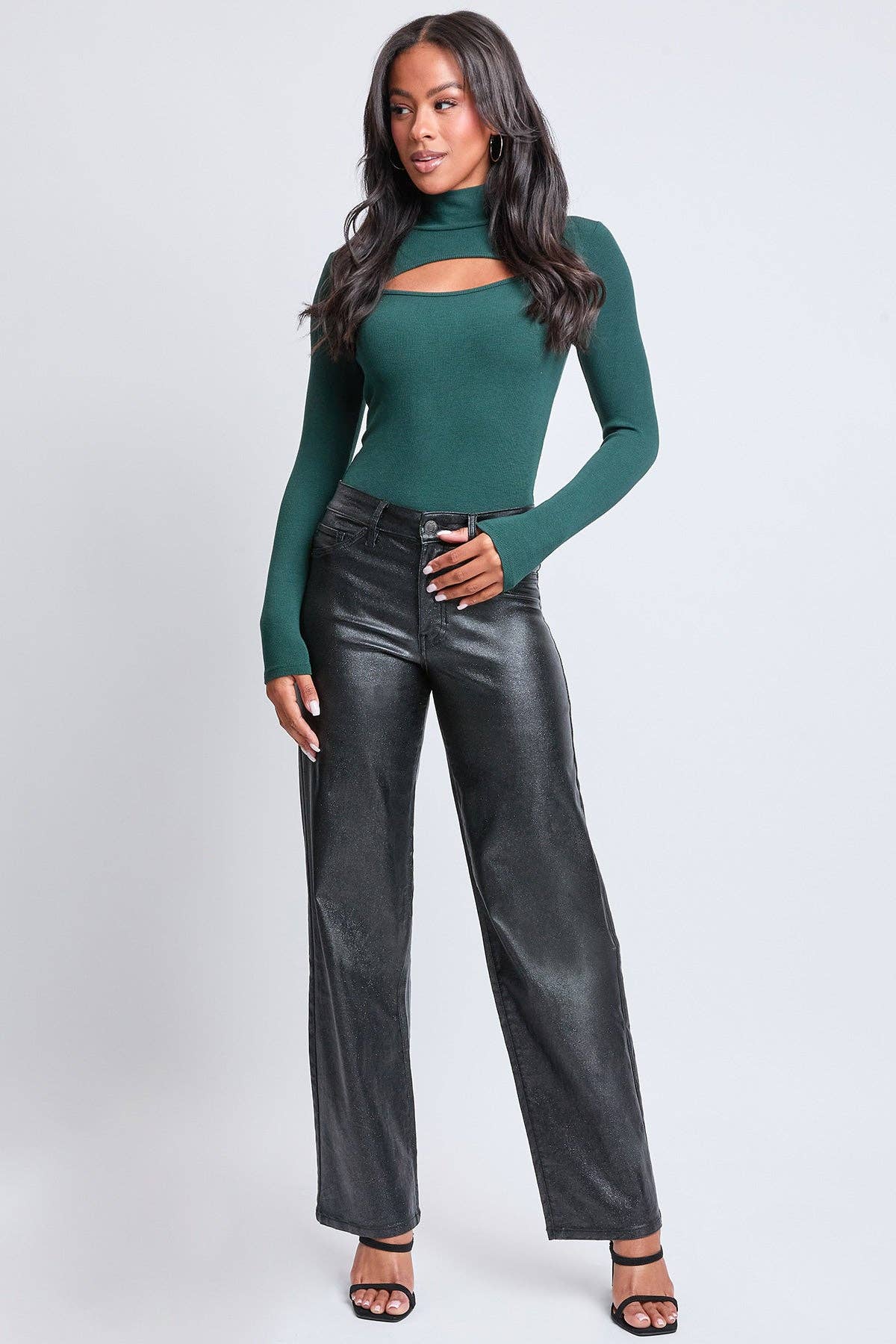 Midnight Shimmer High-Rise Metallic Straight Leg Pants