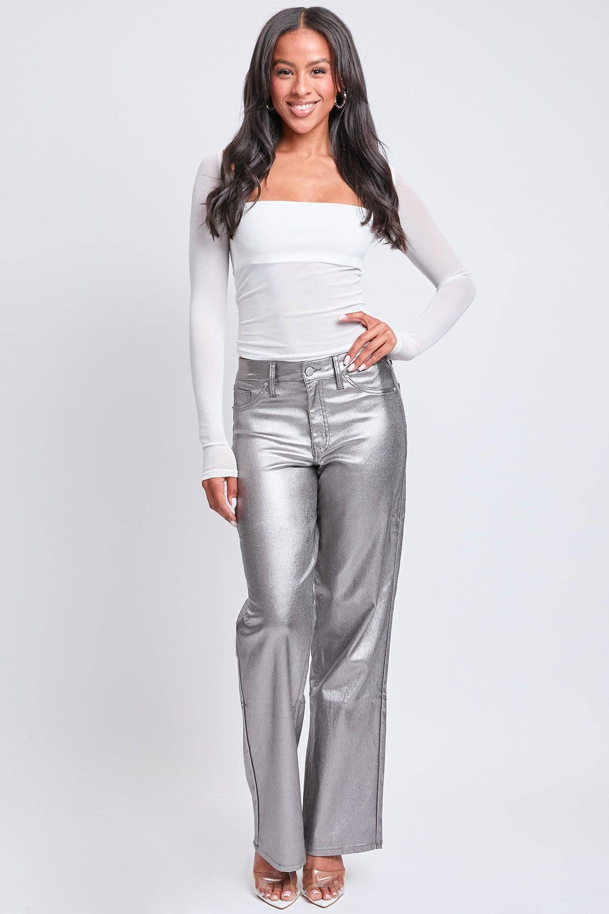 Midnight Shimmer High-Rise Metallic Straight Leg Pants