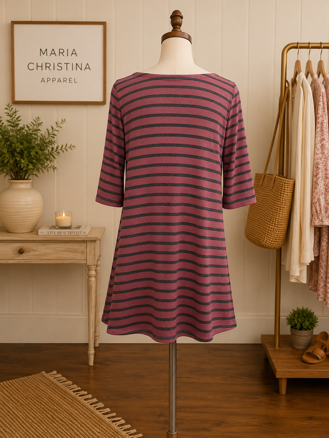 Stripe a Pose Maroon & Black Striped Dress