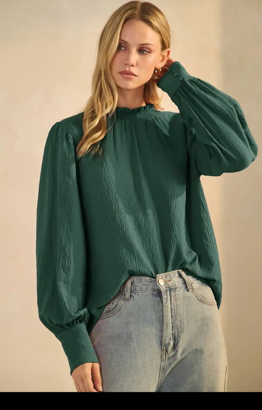Solid Airflow Smocked-Neck Blouse