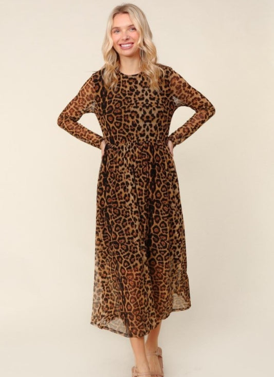 Leopard Fit-and-Flare Midi Dress