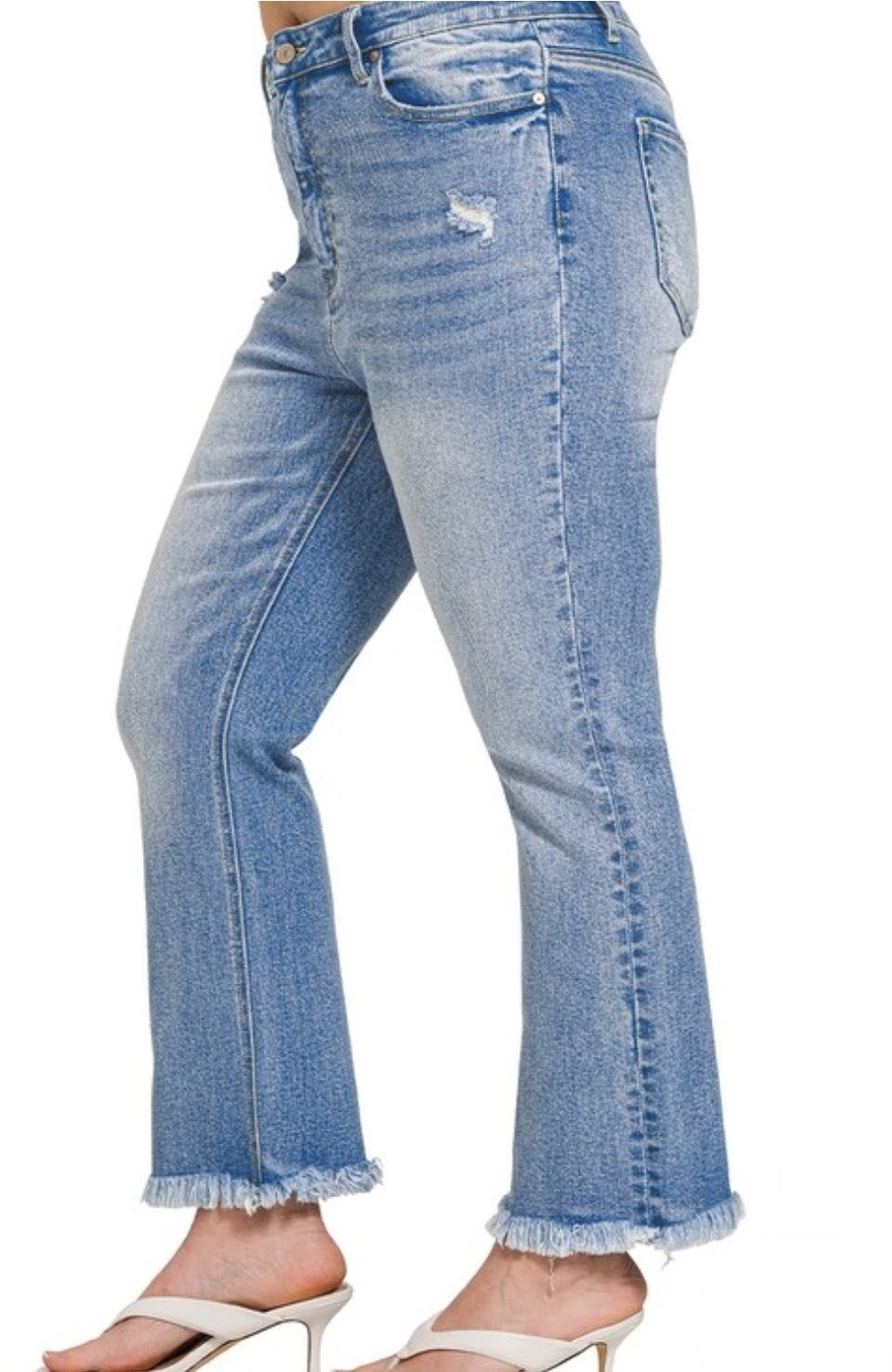 High Rise Straight Raw Hem Cropped Denim Jeans