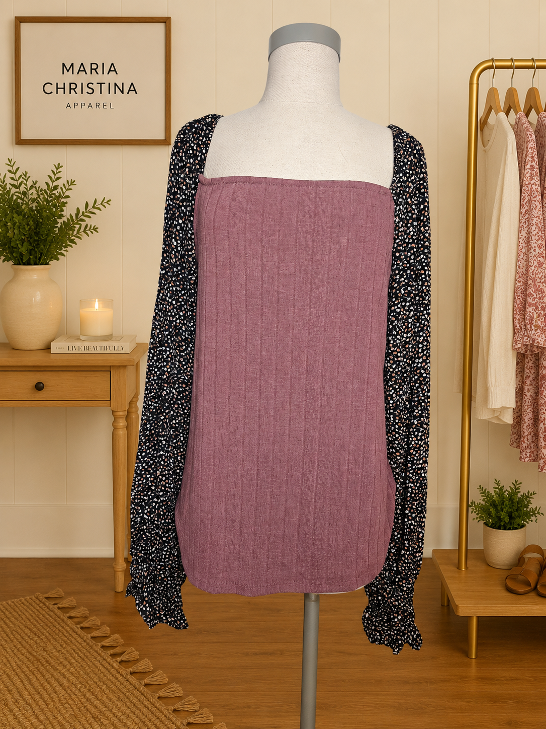 Maroon Bloom Black Floral Sleeve Top