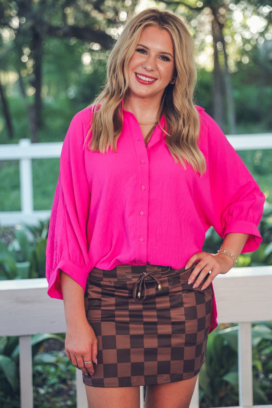 Sloane Button Up Top- Pink