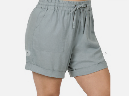 Linen Drawstring Waist Shorts with Pockets